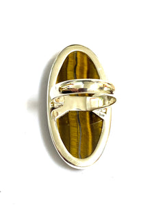 Tigers Eye Long Oval Silver Ring