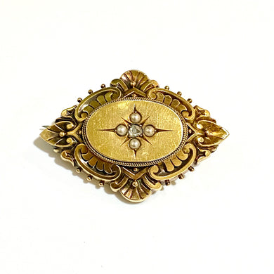 Antique Georgian Diamond and Seed Pearl Mourning Brooch