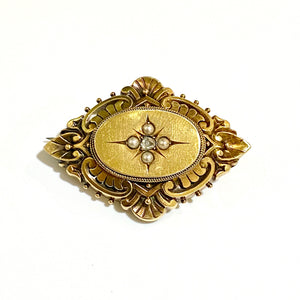 Antique Georgian Diamond and Seed Pearl Mourning Brooch