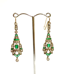 Antique Art Deco Emerald and Diamond Earrings