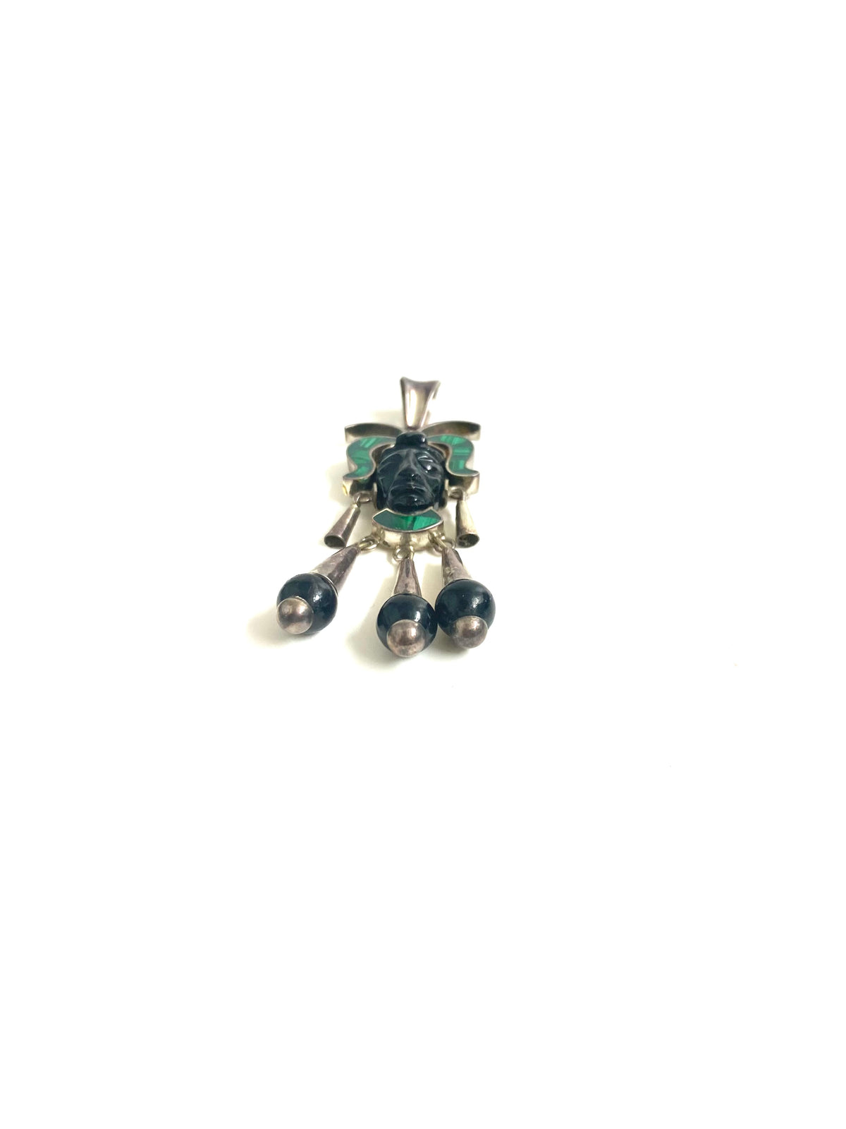 Sterling Silver Whitby Jet and Malachite Pendant