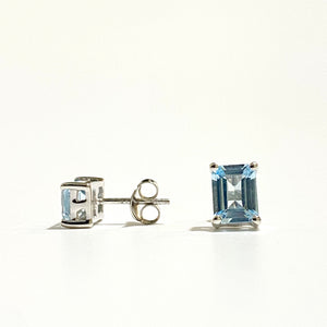 Sterling Silver Rectangular Cut Blue Topaz Stud Earrings