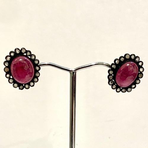 Sterling Silver Garnet and Diamond Stud Earrings