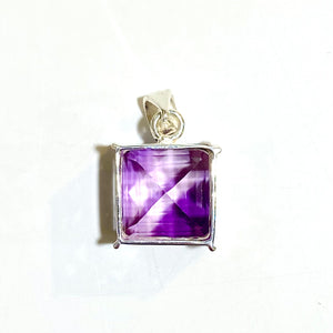 Sterling Silver Square Cut Natural Amethyst Pendant