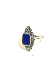Square cut Lapis Lazuli Marcasite Sterling Silver Ring