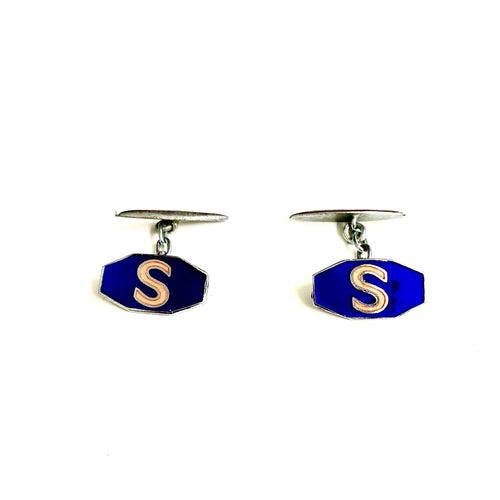 Enamel and Sterling Silver 'S' Cufflinks