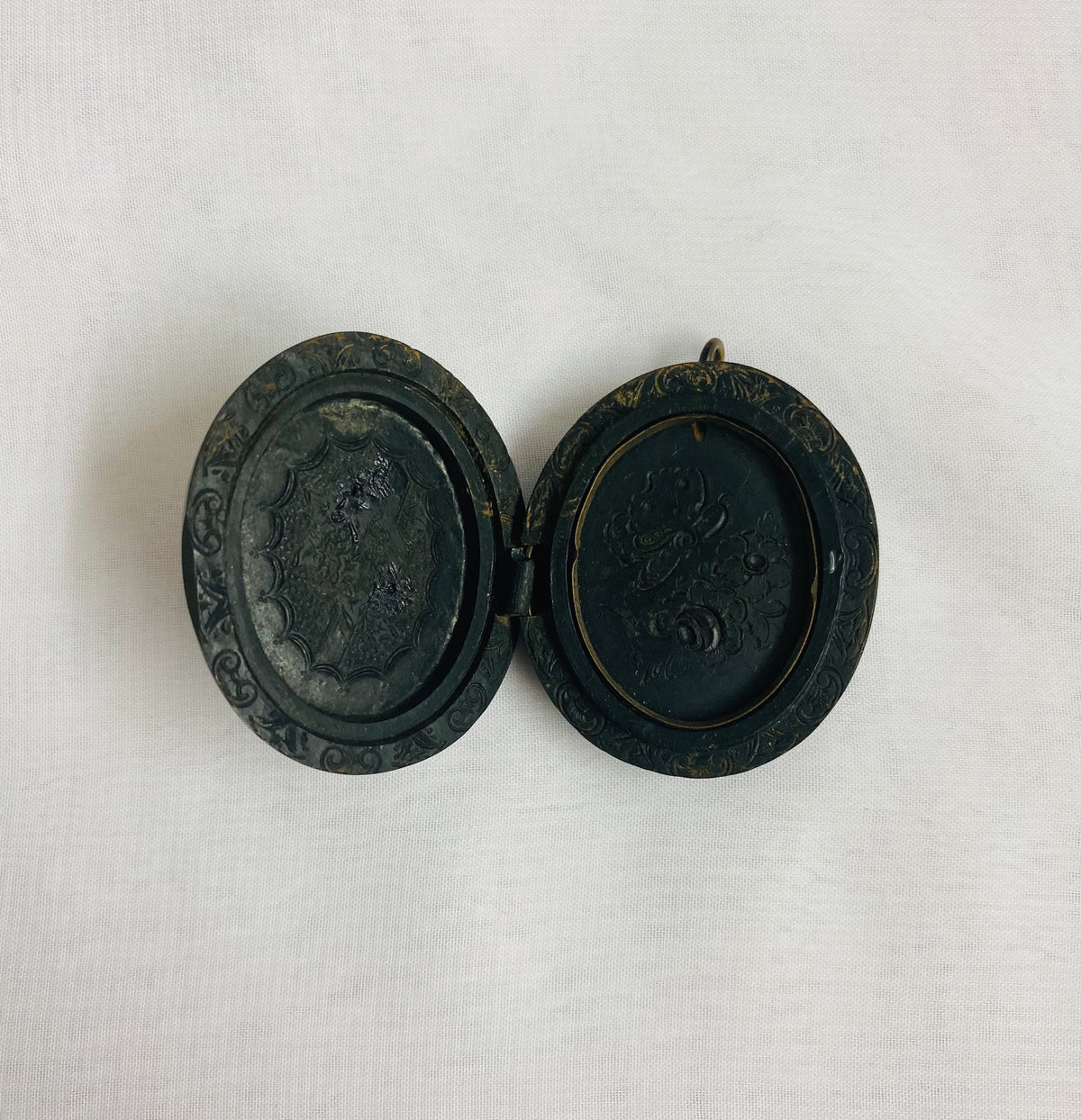 Victorian Vulcanite Locket Pendant with floral carvings
