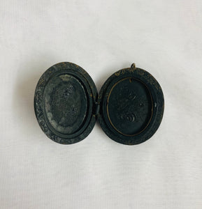 Victorian Vulcanite Locket Pendant with floral carvings