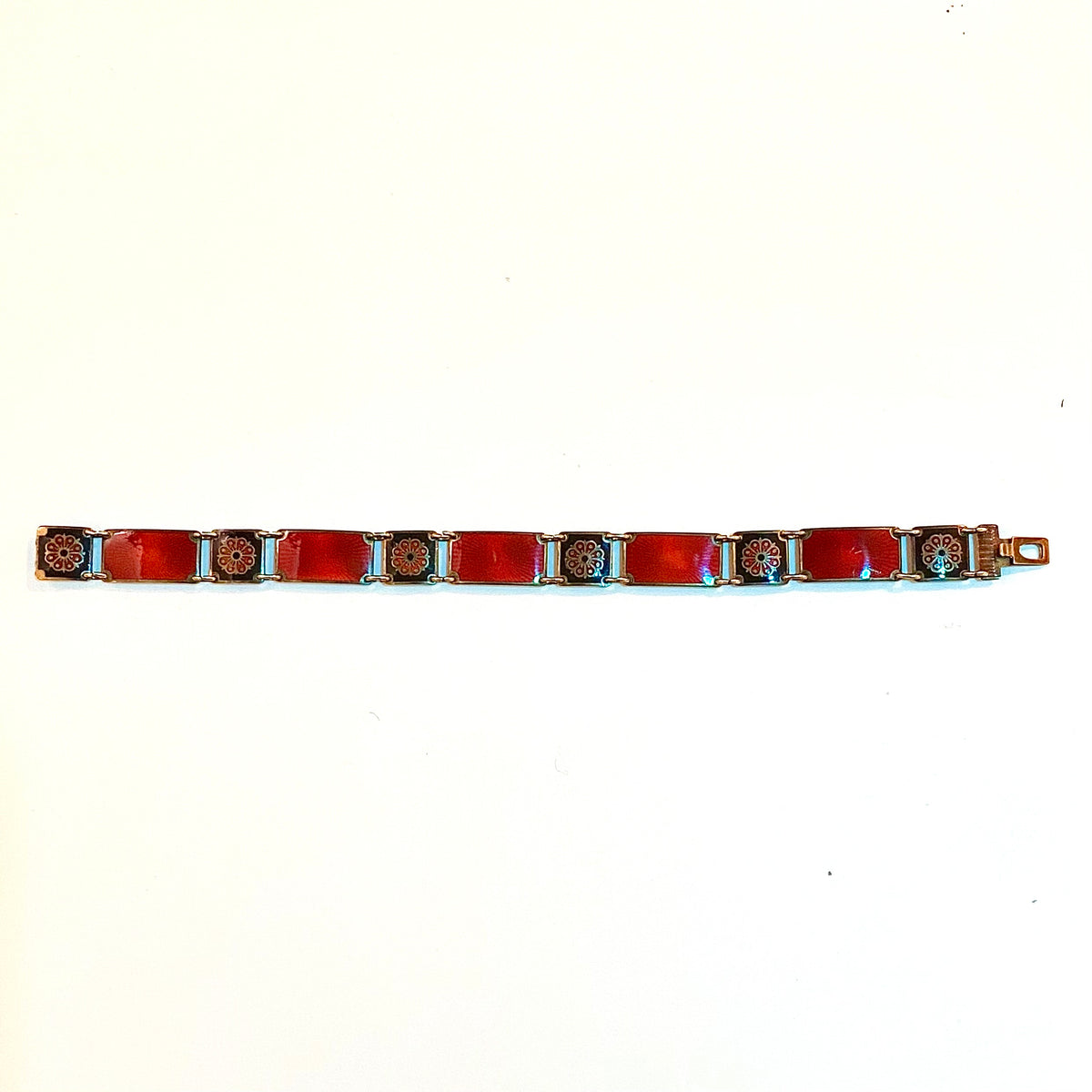 Vintage Sterling Silver Red and Black Enamel Bracelet