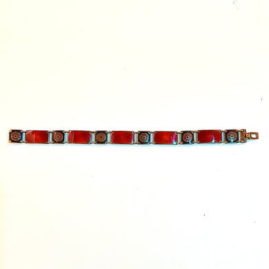 Vintage Sterling Silver Red and Black Enamel Bracelet