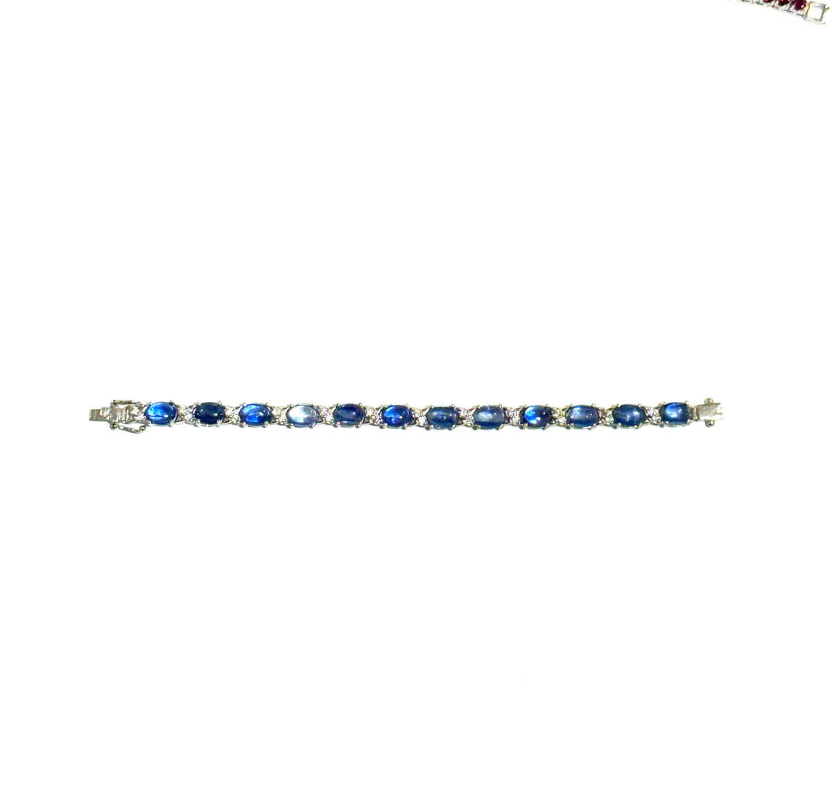 Cabochon Kyanite and Cubic Zirconia Tennis Bracelet