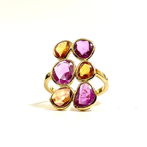 18ct Yellow Gold Pink and Orange Sapphire Ring