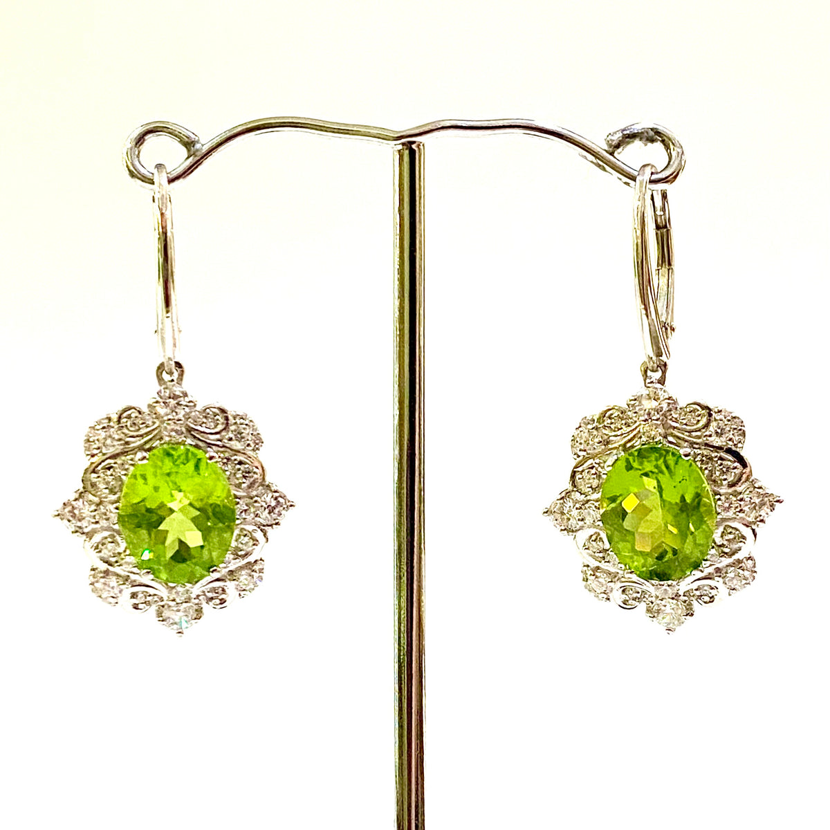 Sterling Silver Peridot and CZ Drop Earrings