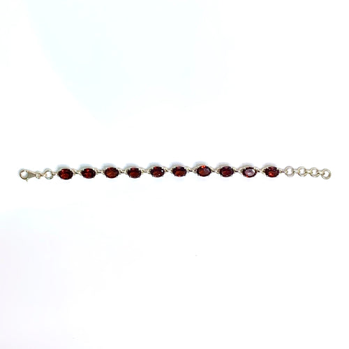 Sterling Silver Oval Cut Garnet Bracelet