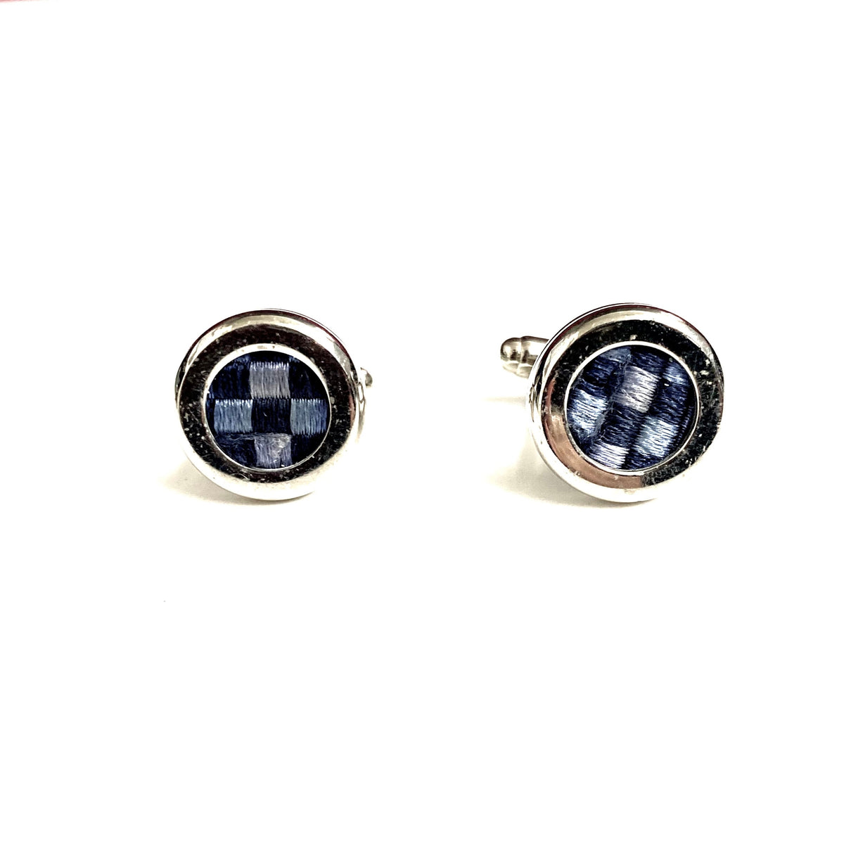 Checkered Blue Textile Thread Cufflinks