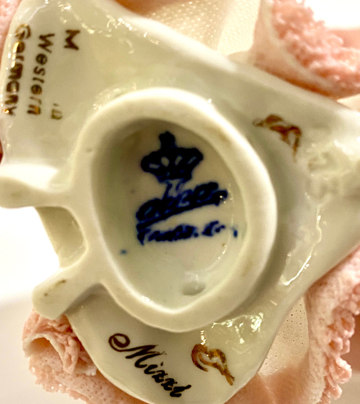 Vintage Dresden Porcelain Lady Holding a Mirror Figurine