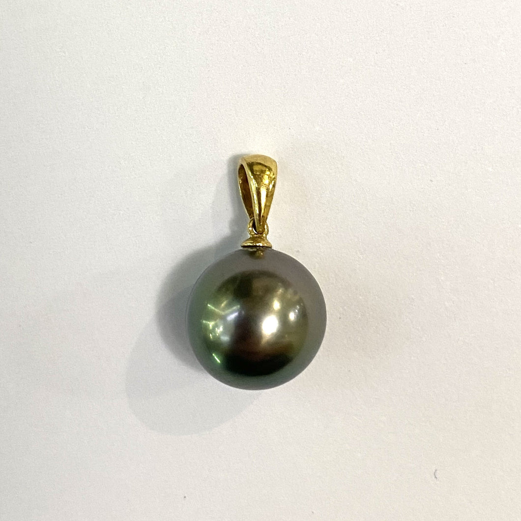 9ct Yellow Gold 12mm Black Tahitian Pearl Pendant