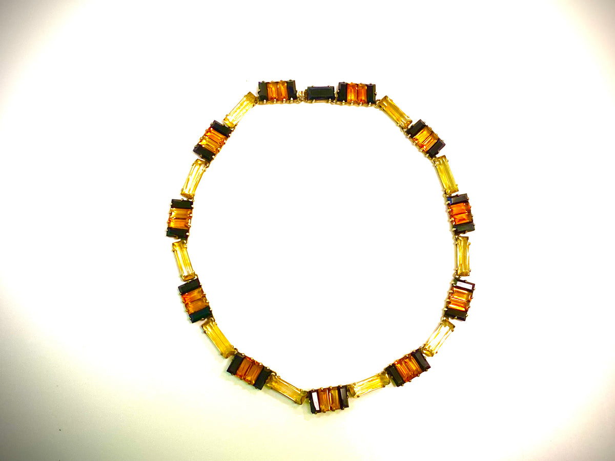 Art Deco Faceted Citrine and Onyx Collar Necklace