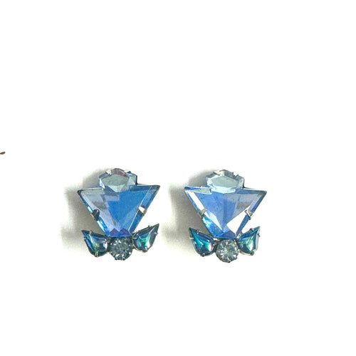 Vintage Blue Vauxhall Glass Clip On Earrings