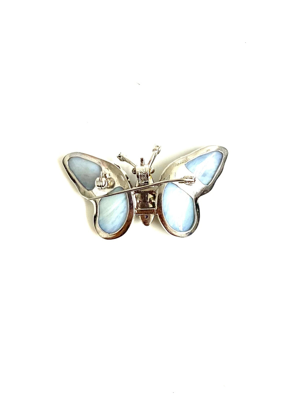 14ct White Gold Diamond Black Opal Brooch