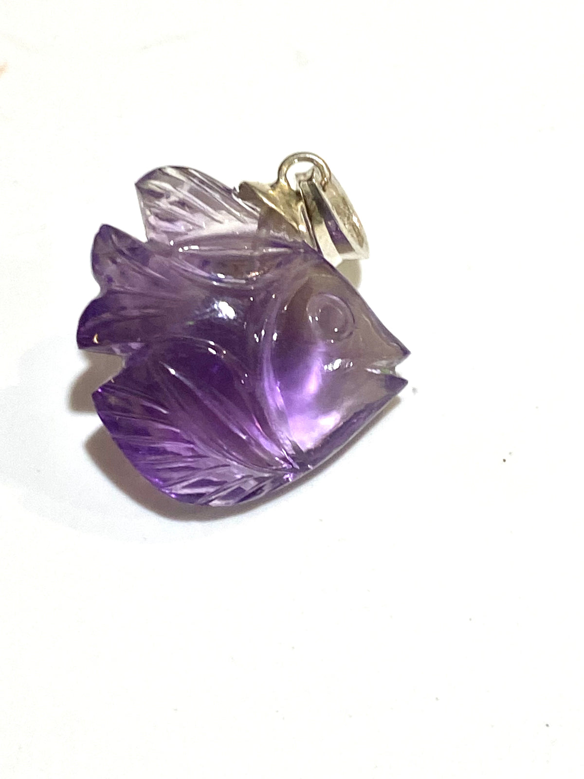 Hand-carved Amethyst Fish Pendant