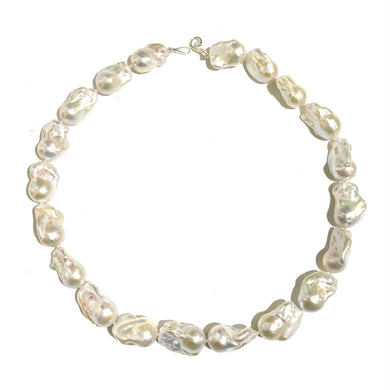 Sterling Silver Natural Baroque Pearl Beaded Necklace