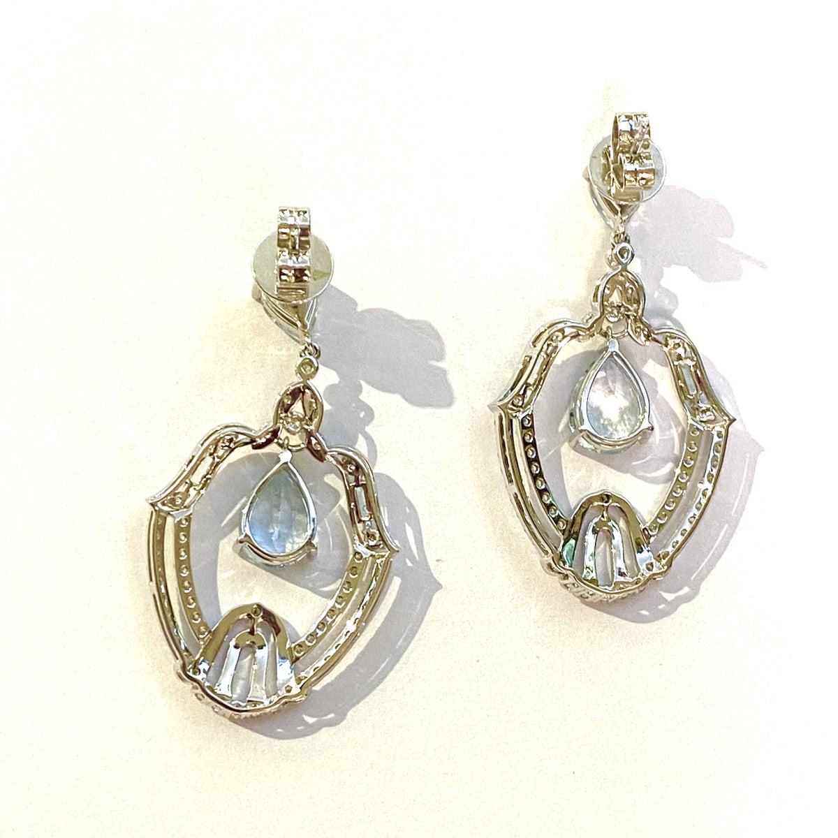 9ct White Gold Aquamarine and Diamond Drop Earrings