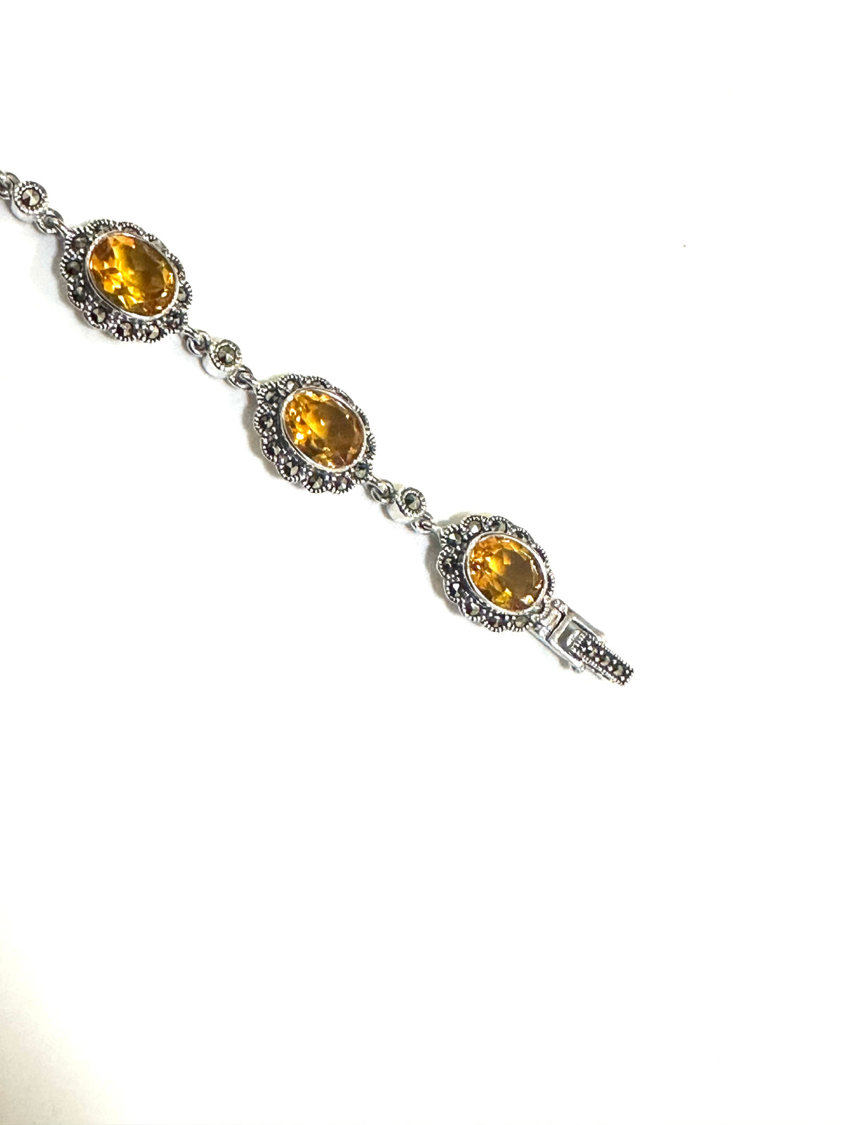 Sterling Silver Marcasite and Oval Cut Citrine Bracelet