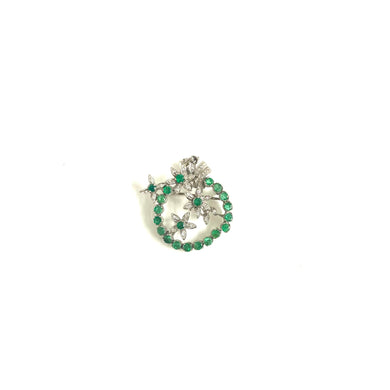 18ct White Gold Emerald and Diamond Brooch