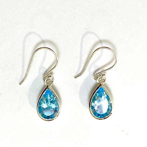 Tear Drop Blue Topaz Silver Drop Earrings