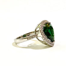 Sterling Silver Green Tourmaline and CZ Ring