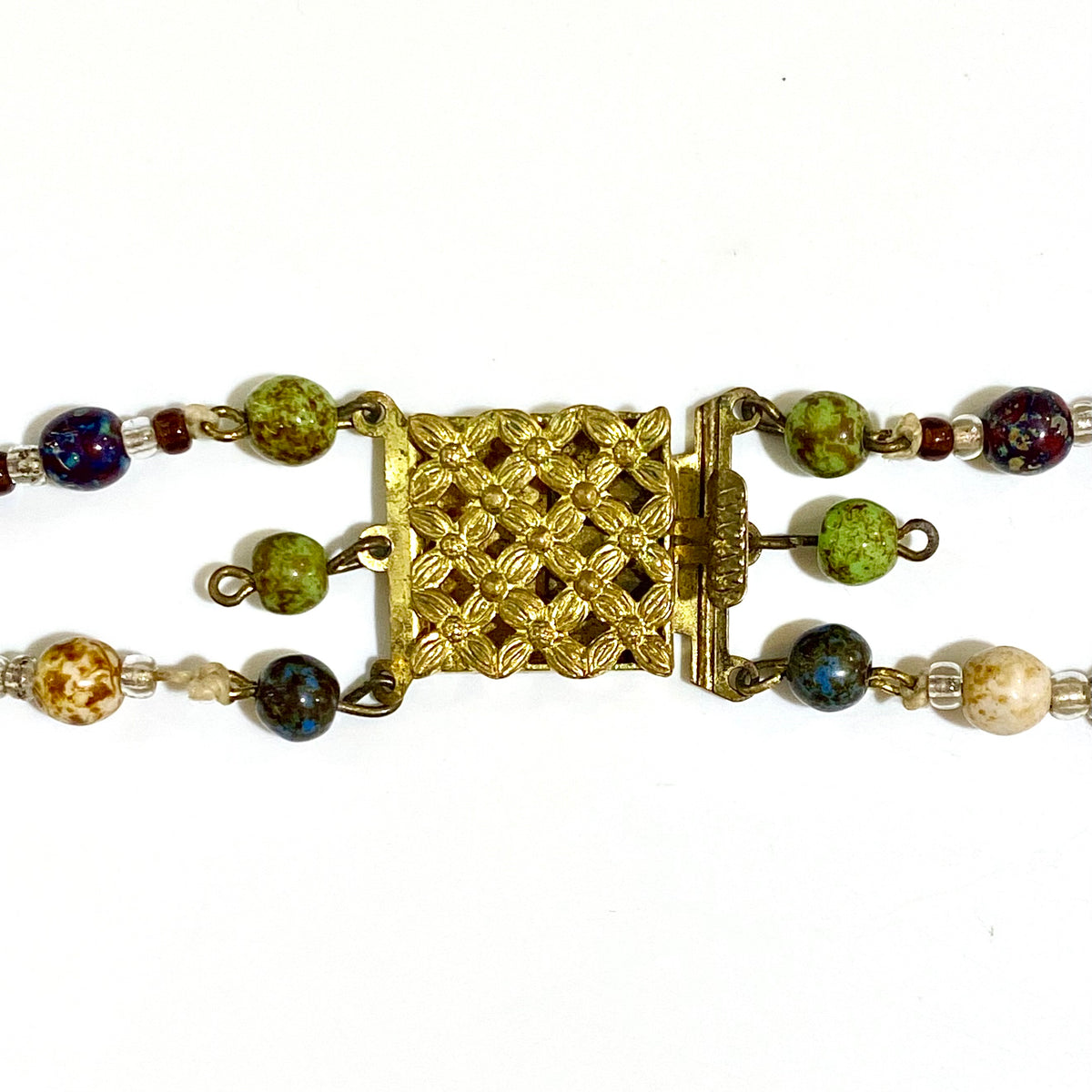 Vintage Italian Double Strand Beaded Necklace with Floral Clasp (c1950s)