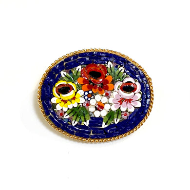 Sterling Silver Gold Plate Floral Micro Mosaic Brooch