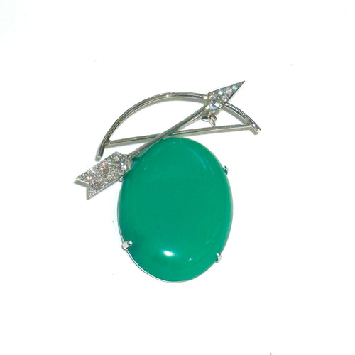 Chrysoprase Diamond White Gold Brooch