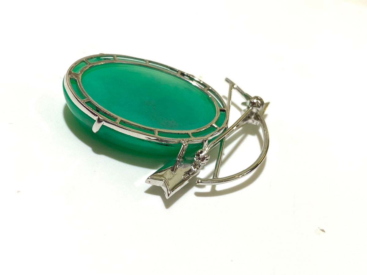 Chrysoprase Diamond White Gold Brooch