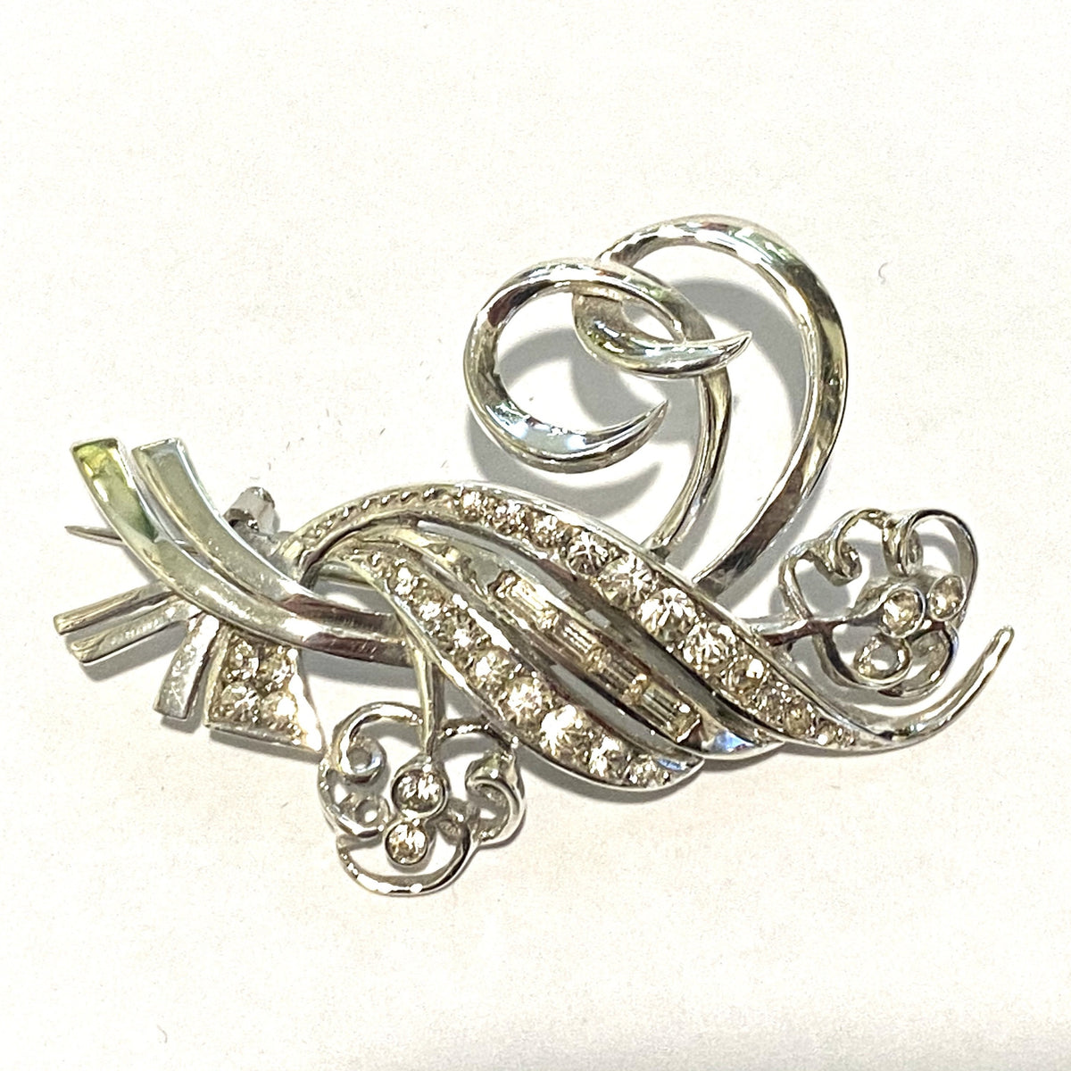 Antique Sterling Silver White Sapphire Brooch