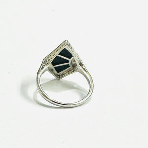 Sterling Silver Black Onyx and Diamond Ring