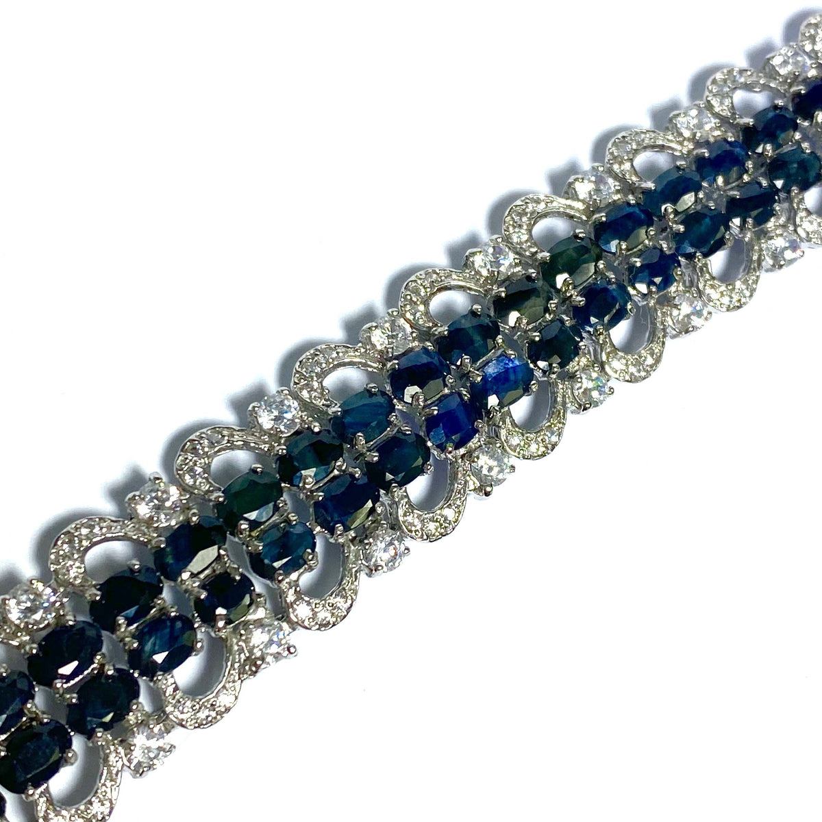 Sterling Silver Sapphire and Cubic Zirconia Bracelet