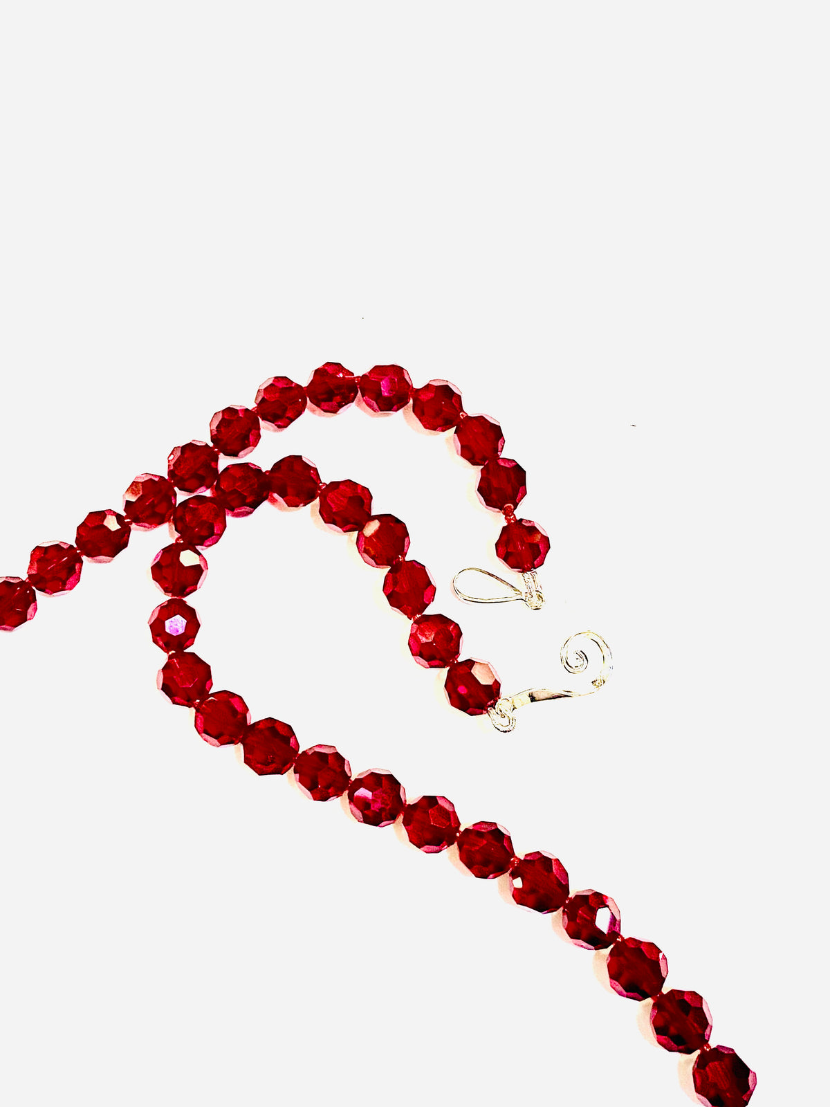 Red Crystal Beaded Necklace on Silk