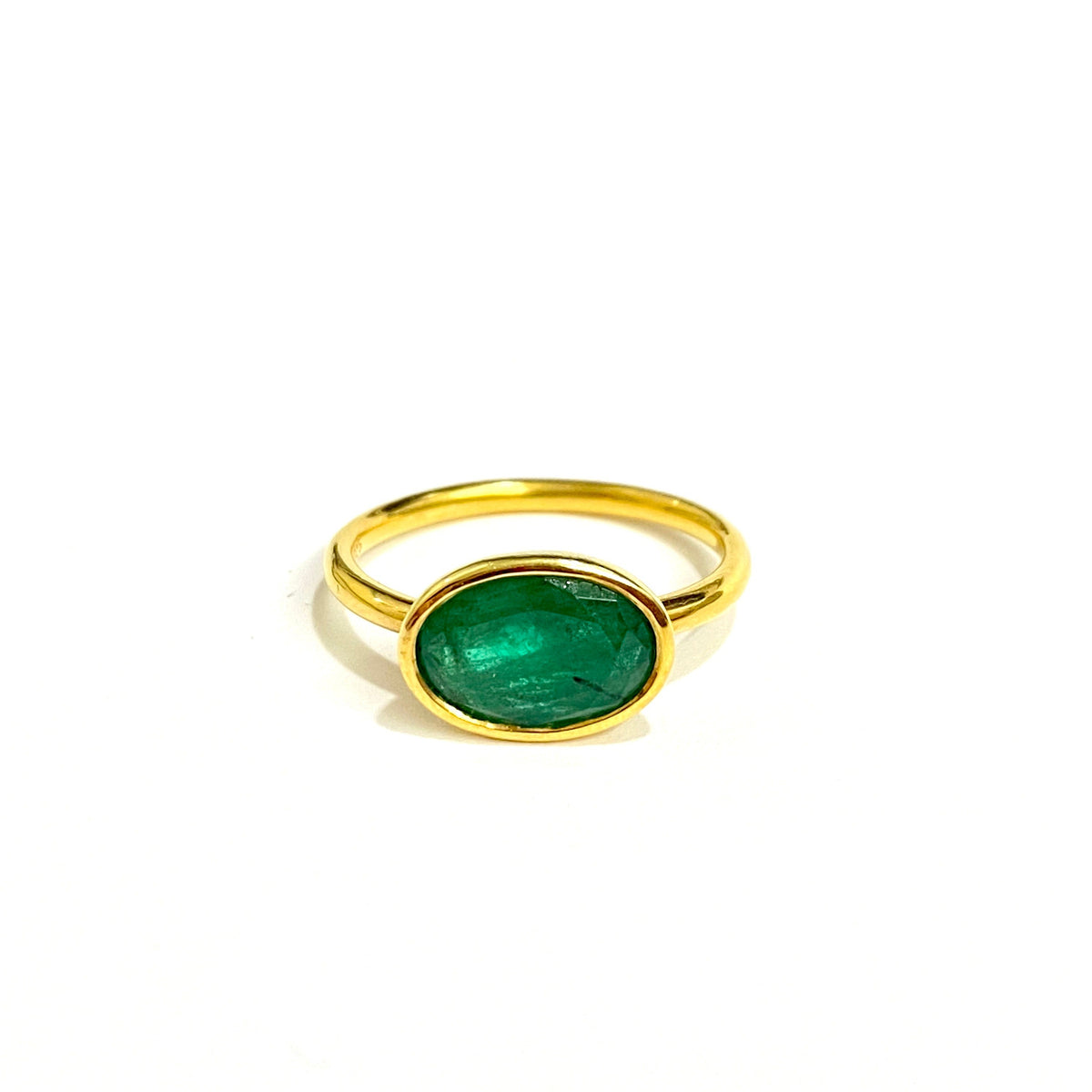 Bezel Set Oval Emerald Sterling Silver Gold Plate Ring