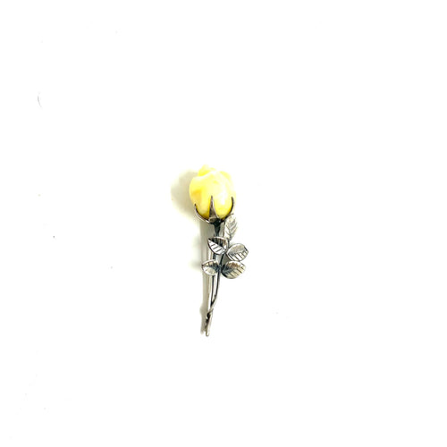 Sterling Silver White Amber Brooch