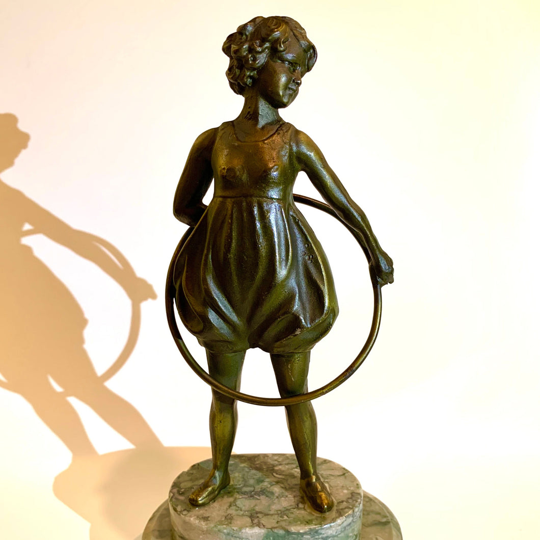 Art Deco Bronze Statue of Girl with Hoop