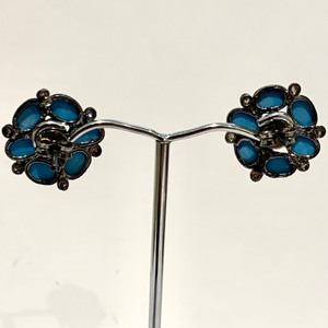 Sterling Silver Turquoise and Diamond Stud Earrings