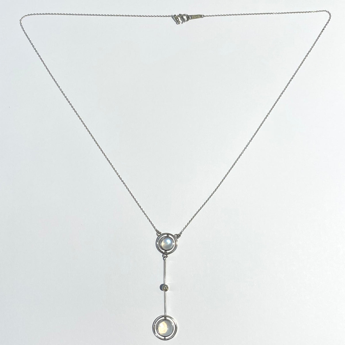 9ct White Gold Moonstone and Diamond Necklace