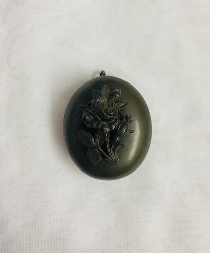 Victorian Vulcanite Locket Pendant with floral carvings