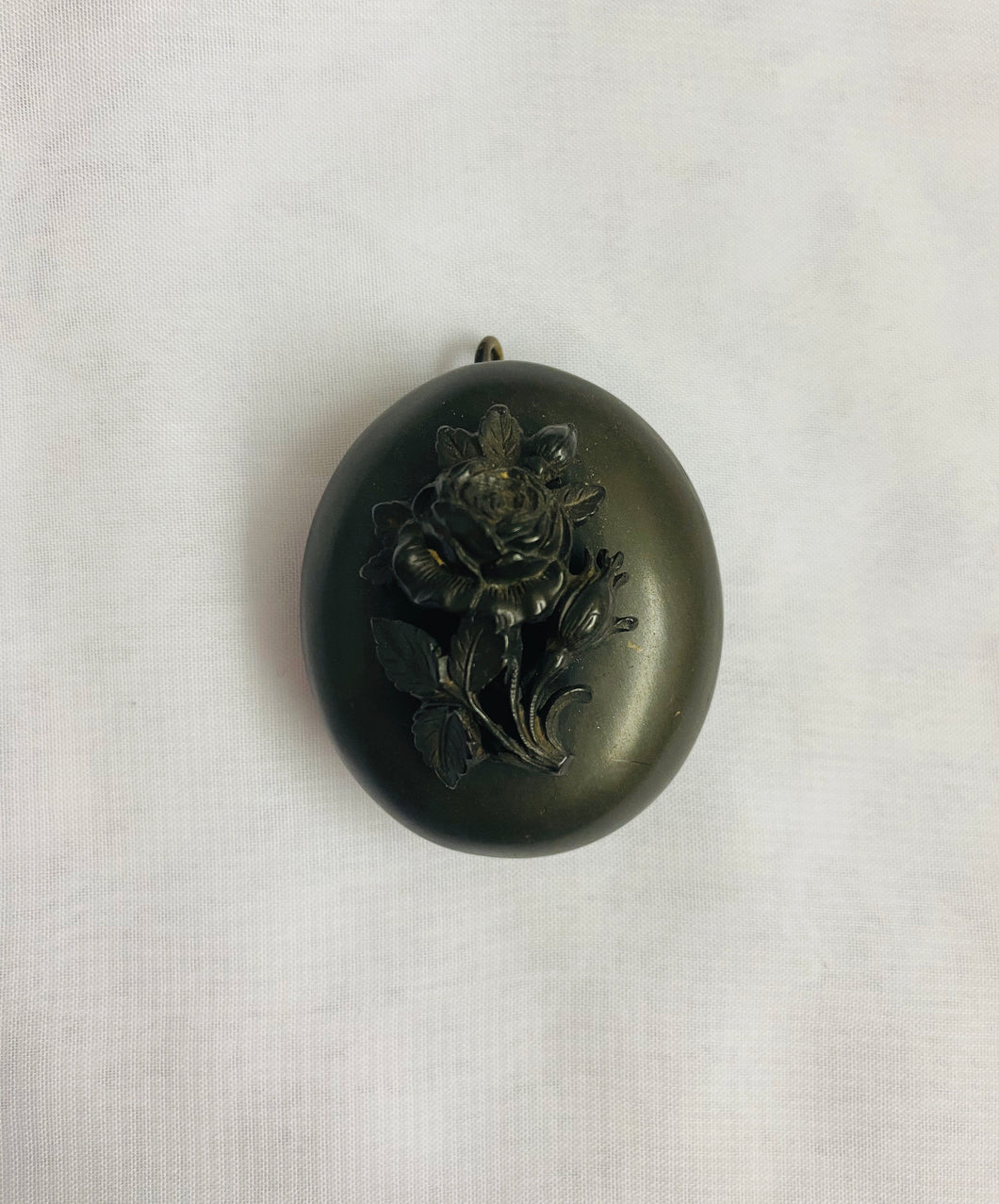 Victorian Vulcanite Locket Pendant with floral carvings