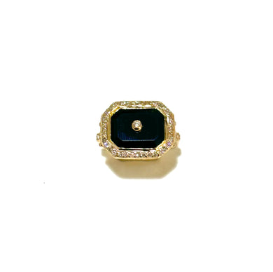 9ct Yellow Gold Black Onyx and Diamond Ring