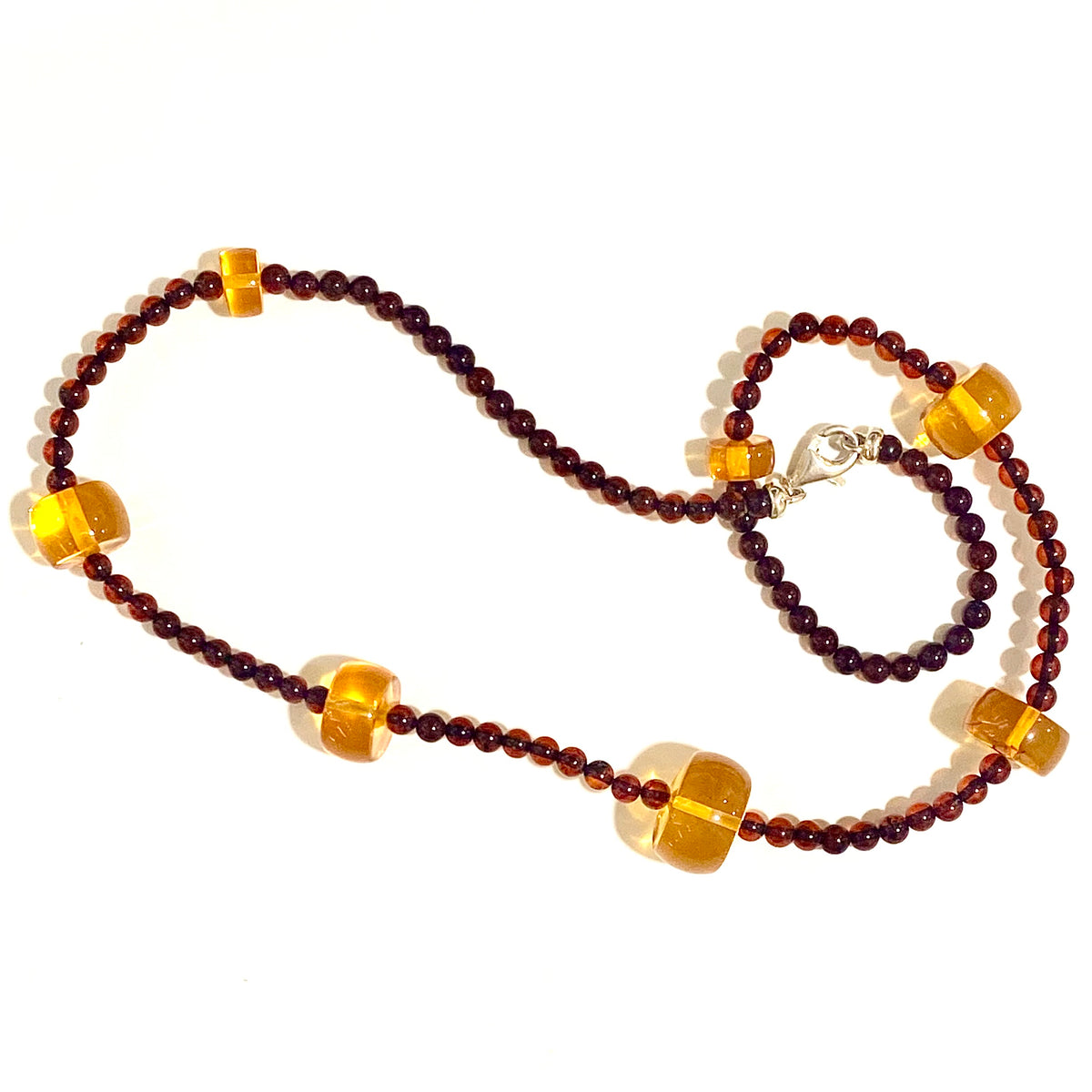 Amber Beaded Necklace with Sterling Silver Clasp