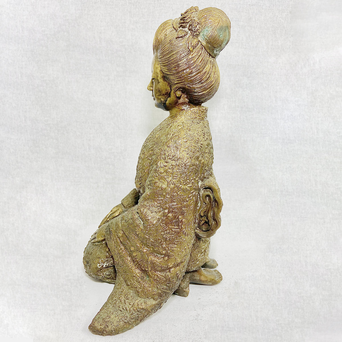 Antique Bronze Kneeling Geisha Statue