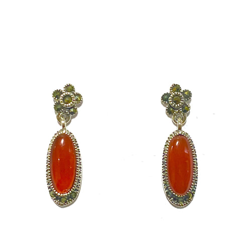 Marcasite Cabochon Carnelian Earrings